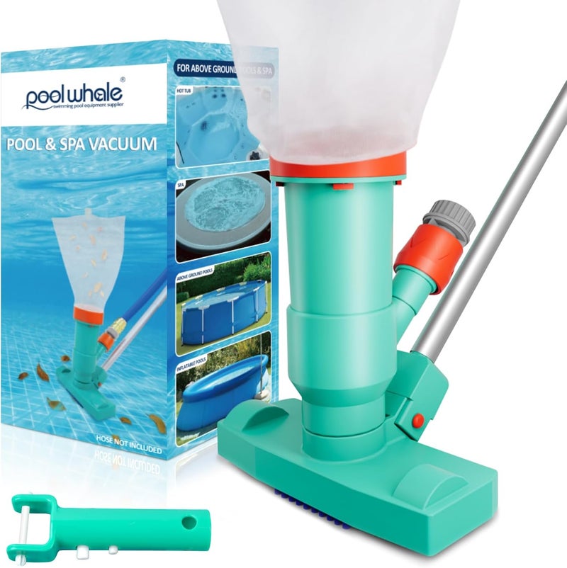 POOLWHALE Premium Pool Vacuum Jet Underwater Cleaner, 3 Scrub Brushes, 2 Fine Mesh Bags, 6 Section Telescopic Pole of 56.5" and Handle - for Above Ground Pools,Spas & Ponds - Image 1
