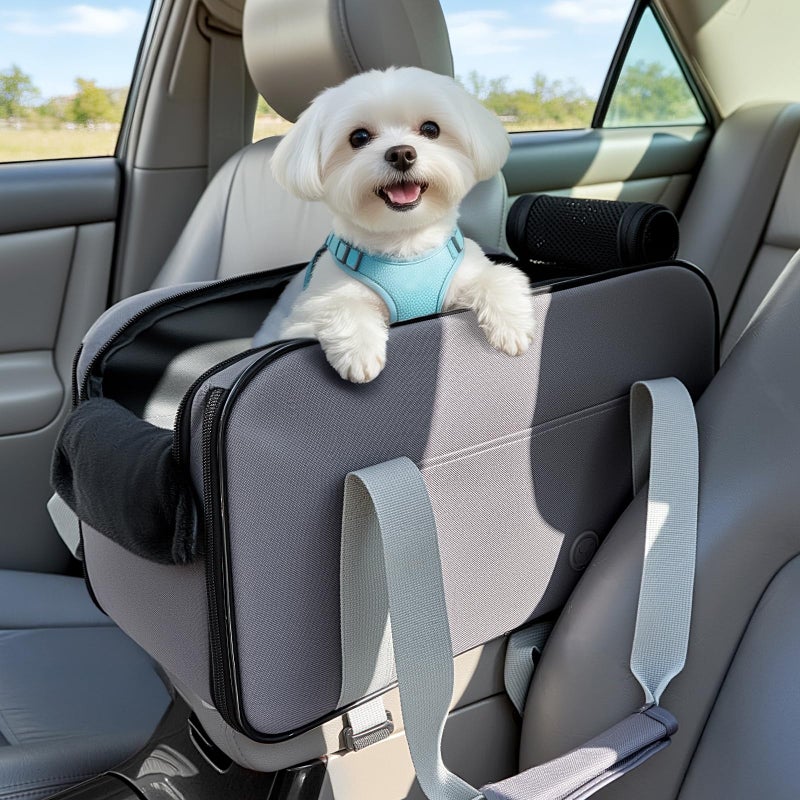 PETSFIT Multipurpose Center Console Dog Car Seat Airline Approved Dog Car Carrier with Safety Tether and Pockets Portable Cat Car Seat Dog Car Seats for Small Dogs Cats Up to 9 LBS Deep Grey - Image 2