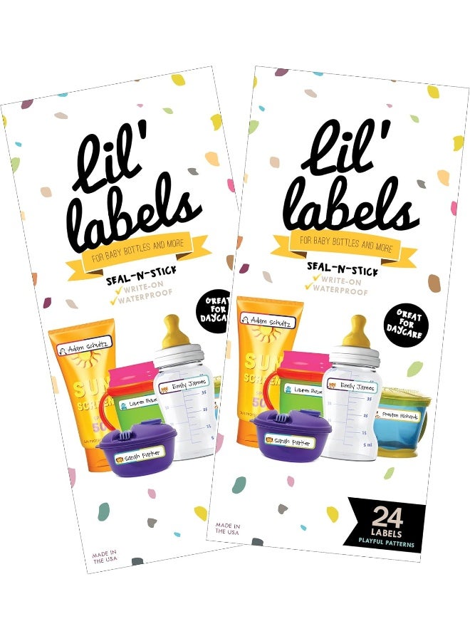 Lil' Labels Bottle Write-On Name, Self-Laminating, Waterproof, Baby Bottle Label for Daycare, Made in The USA (Playful Patterns Set of 2) - Image 1