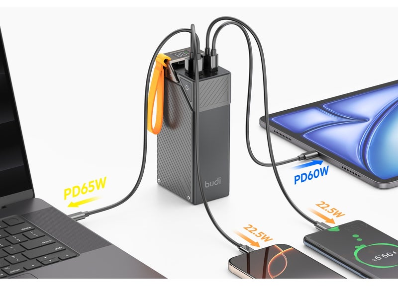 بودي بنك طاقة بسعة 30000 مللي أمبير في الساعة، شحن سريع بقوة 65 واط عبر منفذ USB-C PD، يدعم تقنيتي PD وQC3.0 (منفذان لكل منهما - طراز PB810B)، شاشة رقمية LED، بنك طاقة محمول بـ 4 منافذ، لون أسود. - Image 5
