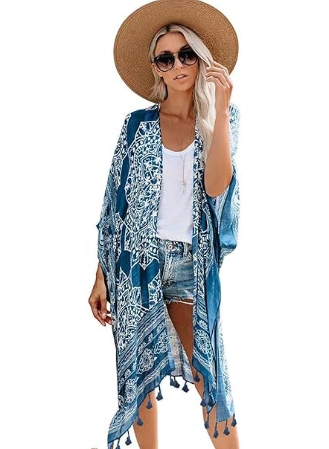 HZYH Women's Kimono, Cardigan Shawl, Summer Swimsuit Coverups Beach Cover Up with Floral Print for  Vacation - Image 1