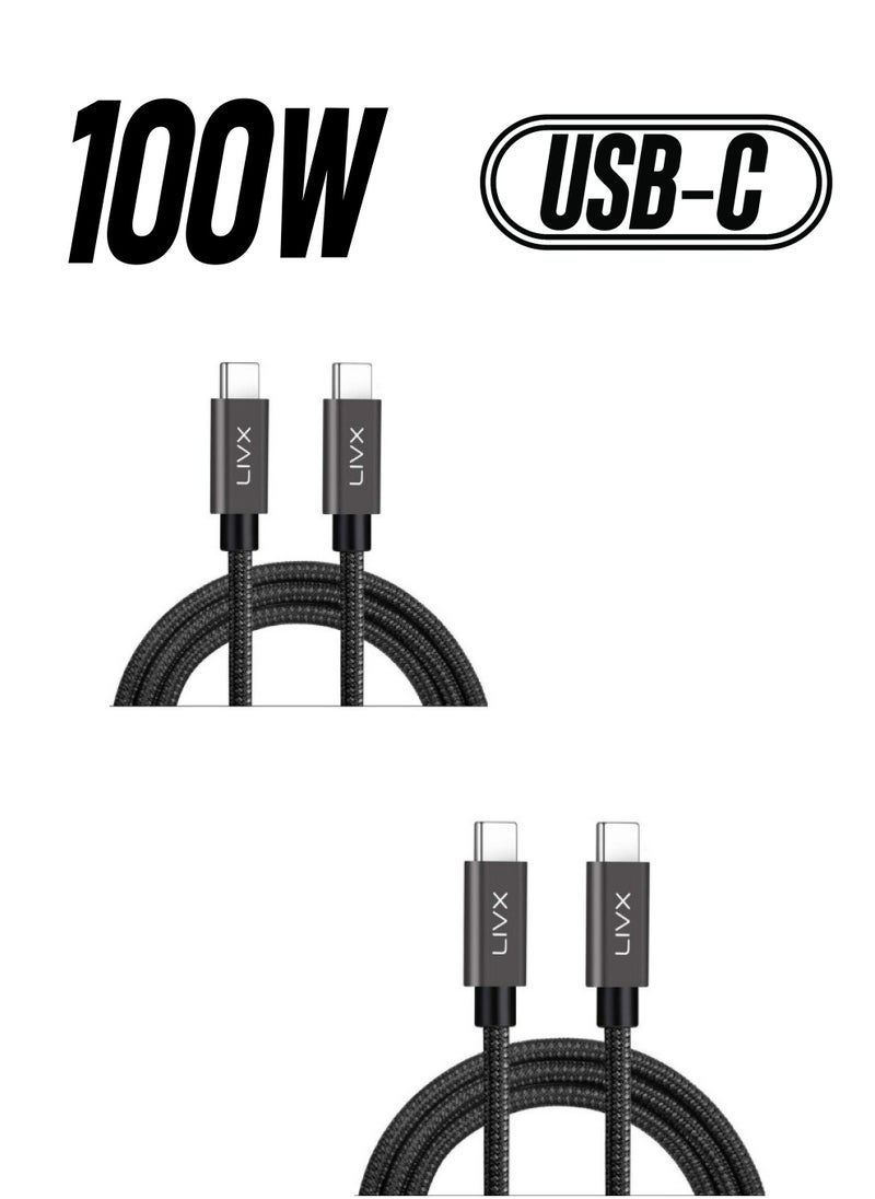 Livx - Dual Pack Force 100W Usb-C to Usb-C 3.1 Gen2 10 Gbps 4k@60hz 50 cm Fast Charging Data and Video Cable - Image 1