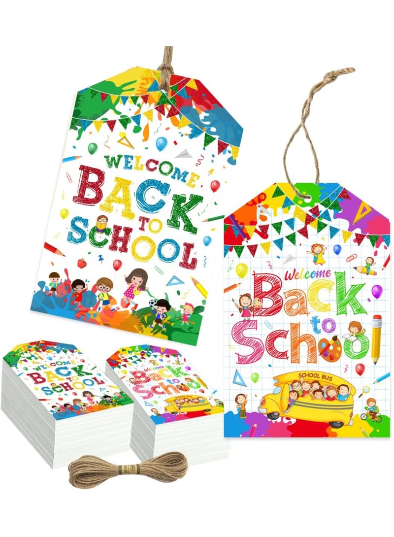 50Pcs Back to School Gift Tags with String First Day of School Gift Tag, Welcome Back to School Tags with Twine,First Day of School Classroom Party Favors for Students, Teachers, Staffs