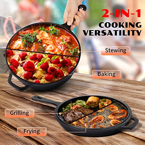 Overmont Cast Iron Dutch Oven with dual use Skillet lid for Oven, Induction, Electric, Grill, Stovetop, (3.2QT Pot, 10.5 inches) - Image 3