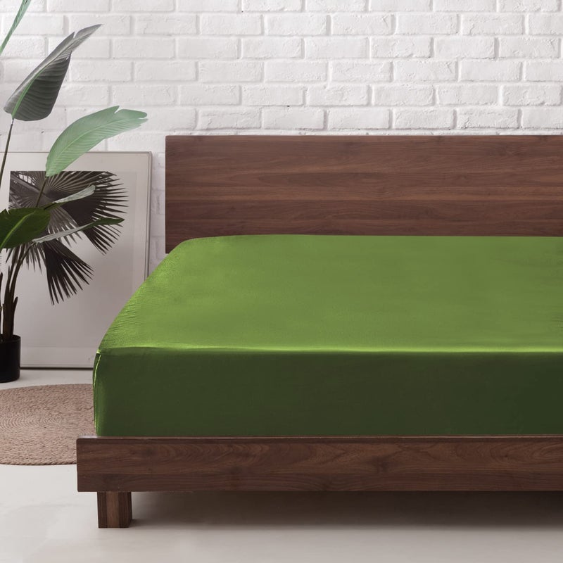 MR&HM MR&HM Satin Fitted Sheet King Size  Silky Bottom Sheet with Elastic Corner Straps  Deep Pocket up to 15 Inch  No More Slipping Off for Mattress - 1 Fitted Sheet Only (Sage)  - Image 1