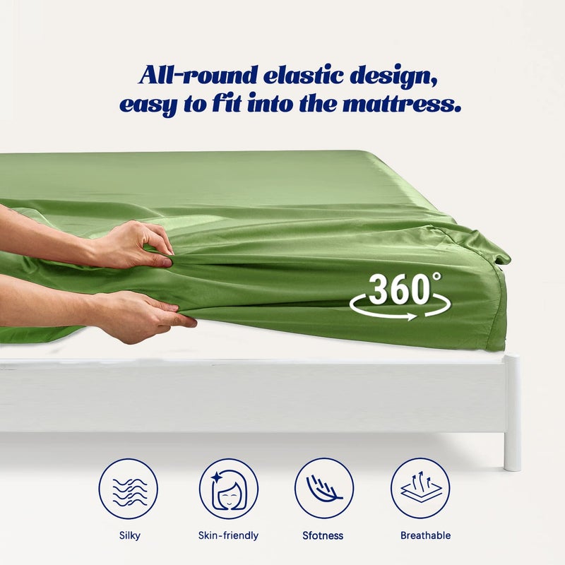MR&HM MR&HM Satin Fitted Sheet King Size  Silky Bottom Sheet with Elastic Corner Straps  Deep Pocket up to 15 Inch  No More Slipping Off for Mattress - 1 Fitted Sheet Only (Sage)  - Image 5