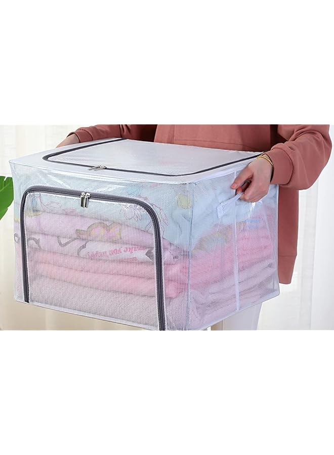 Zaboon Clothes Storage Boxes With Steel Frame 100L Transparent Foldable Storage Boxes Double Zipper Clothes Storage Organizer For Clothing Shoe Toys Bedroom - Image 1