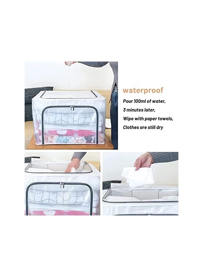 Zaboon Clothes Storage Boxes With Steel Frame 100L Transparent Foldable Storage Boxes Double Zipper Clothes Storage Organizer For Clothing Shoe Toys Bedroom - Image 3
