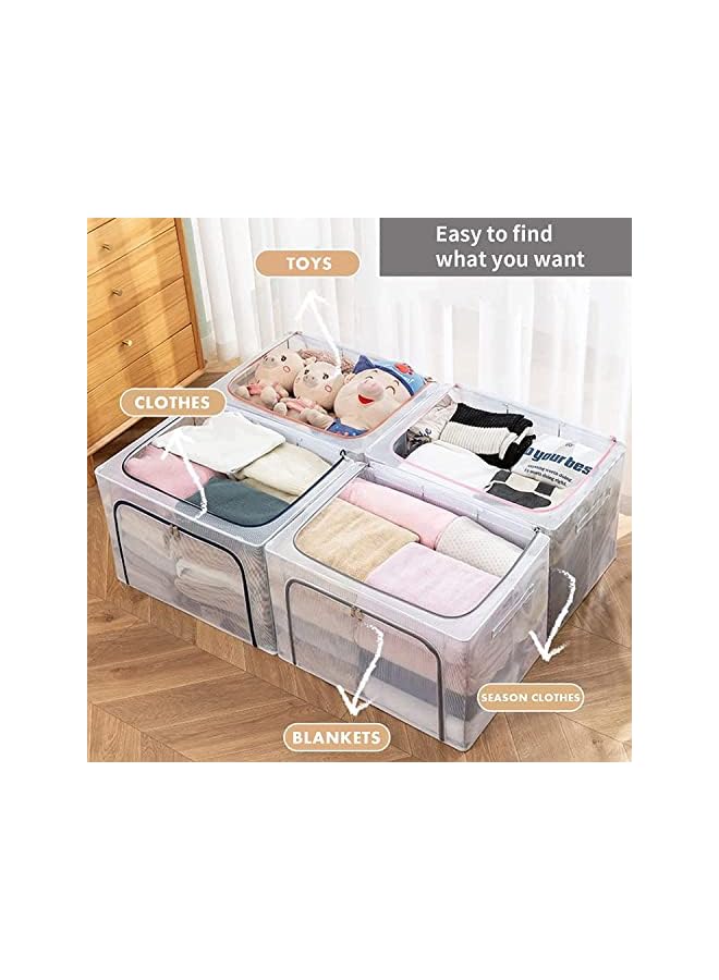 Zaboon Clothes Storage Boxes With Steel Frame 100L Transparent Foldable Storage Boxes Double Zipper Clothes Storage Organizer For Clothing Shoe Toys Bedroom - Image 4