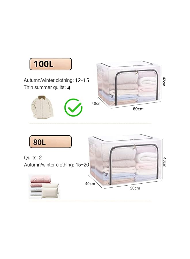 Zaboon Clothes Storage Boxes With Steel Frame 100L Transparent Foldable Storage Boxes Double Zipper Clothes Storage Organizer For Clothing Shoe Toys Bedroom - Image 2