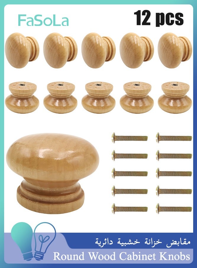 Fasola Round Wood Cabinet Knobs, Mushroom Shape Wooden Pulls, Knobs for Drawer Dresser Cupboard Wardrobe Mushroom Shape (12pcs, Diameter: 1.34 Inch, Height: 1 Inch) - Image 1
