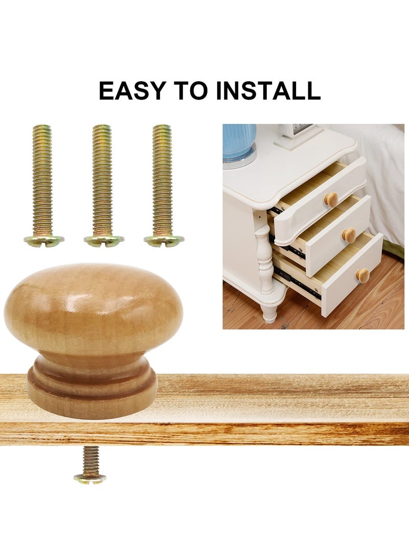 Fasola Round Wood Cabinet Knobs, Mushroom Shape Wooden Pulls, Knobs for Drawer Dresser Cupboard Wardrobe Mushroom Shape (12pcs, Diameter: 1.34 Inch, Height: 1 Inch) - Image 3