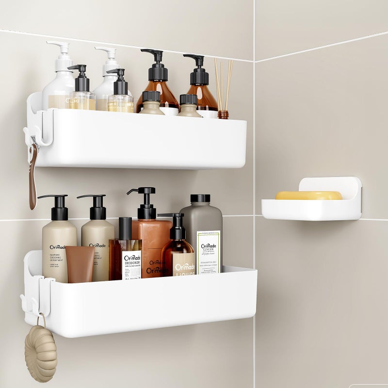 Orimade Shower Caddy 3-Pack, No-Drill Adhesive Shelves for Bathroom, Rustproof ABS Storage Organizer Set, White - Image 1