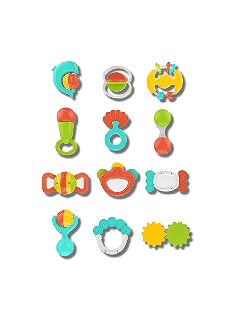 12 pcs Baby Rattle Toy Infant Teething Toys  Grab and Spin Rattles Sensory Toy Set Food Grade Silicone Material Newborn Toys Gift for Babies 0-12-24 Months Boys Girls, Early Educational ToyS - Image 3