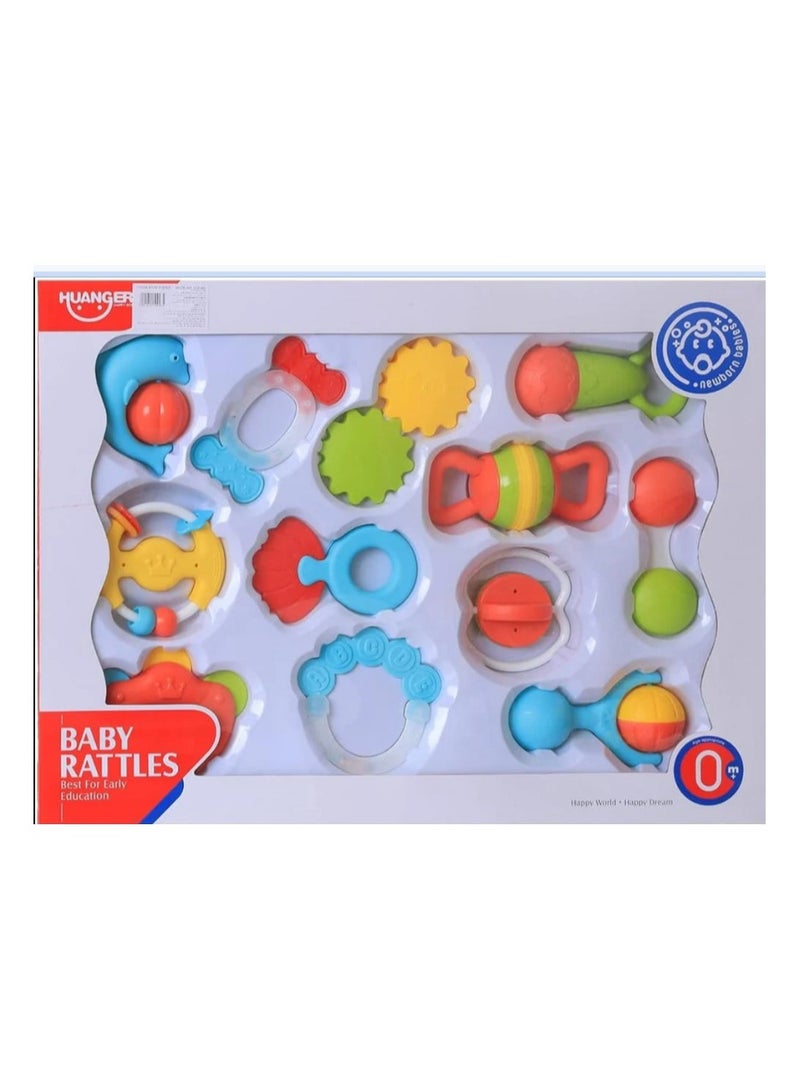 12 pcs Baby Rattle Toy Infant Teething Toys  Grab and Spin Rattles Sensory Toy Set Food Grade Silicone Material Newborn Toys Gift for Babies 0-12-24 Months Boys Girls, Early Educational ToyS - Image 1