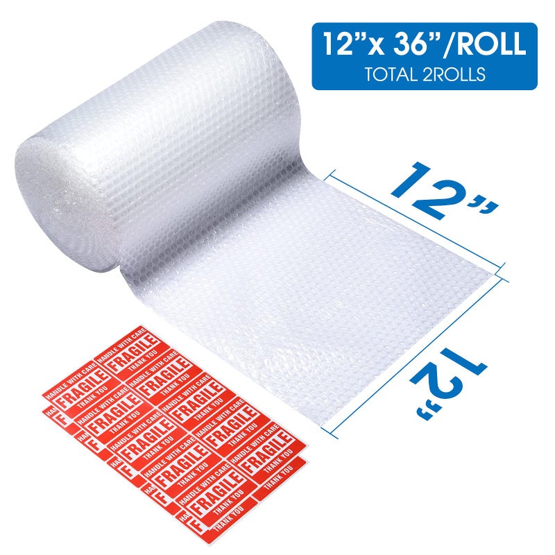 sumono Bubble Cushioning Wrap Roll, Sumono 12 Inch x 72 Feet Total [2 Rolls of 36 Feet] Bubble Roll Perforated 12 Inch Included 20 Fragile Sticker Label - Image 5