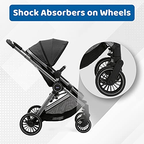 Chicco Best Friend Pro Stroller with Bumper Bar, Pram for 0-3 years New Born / Baby / Toddler / Kid (Boy,Girl), Reversible Seat, Wheels with Shock Absorbers, Extra Compact, Sturdy and Premium Finish, Adjustable Parent Handle, 5-Point Safety Harness, (Upto 15 Kgs, Pirate Black) - Image 5