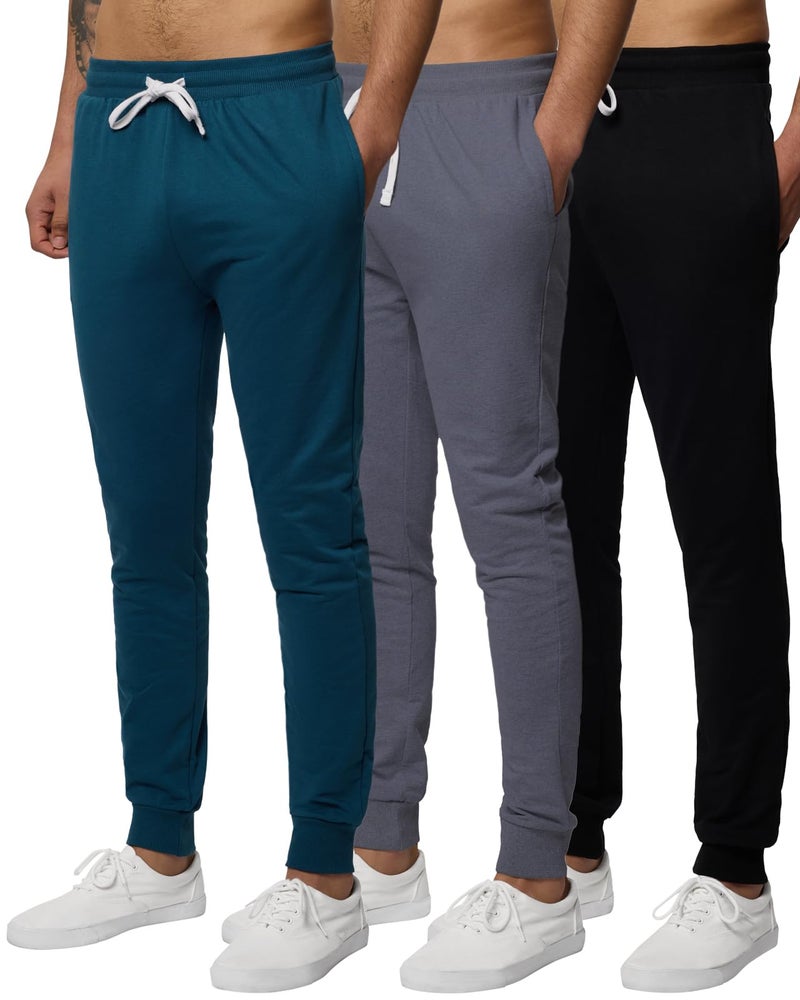 Real Essentials 3 Pack Mens French Terry Fleece Active Casual Jogger Sweatpants with Pockets Available in Big Tall Set 4 4X Tall