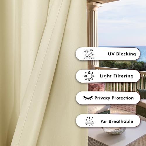 BONZER ستائر بونزر الخارجية للباحة مقاومة للماء سميكة للخصوصية واسعة بعيون معدنية لتصفية الضوء ستائر خارجية للشرفة أو البرجولا أو السقيفة أو السطح، 1 لوحة، 110 سم عرض × 120 سم طول، كريمي - Image 4