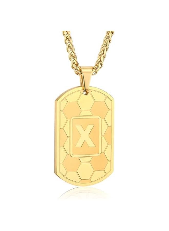 Soccer Initial Necklace for Men Boys Kids Teen Dog Tag Sliver/Black/Gold Letter Pendant Sport Soccer Athletes Jewelry Gifts  Gifts for Kids Boys Men Teens Boyfriend Husband - Image 1