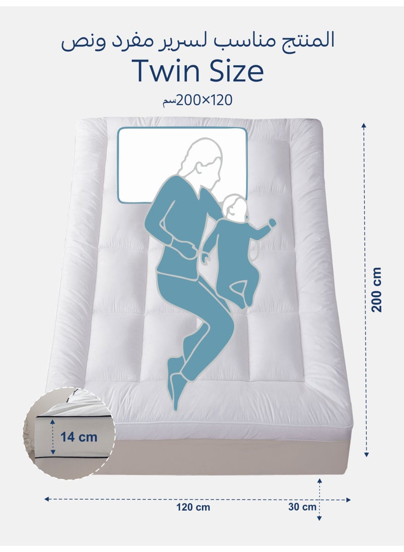 Donetella Hotel Mattress Topper: 120x200x30+14 cm Twin Size And 1500 GSM  With Supersoft Brushed Microfiber Fabric (Fitted Style),White - Image 3