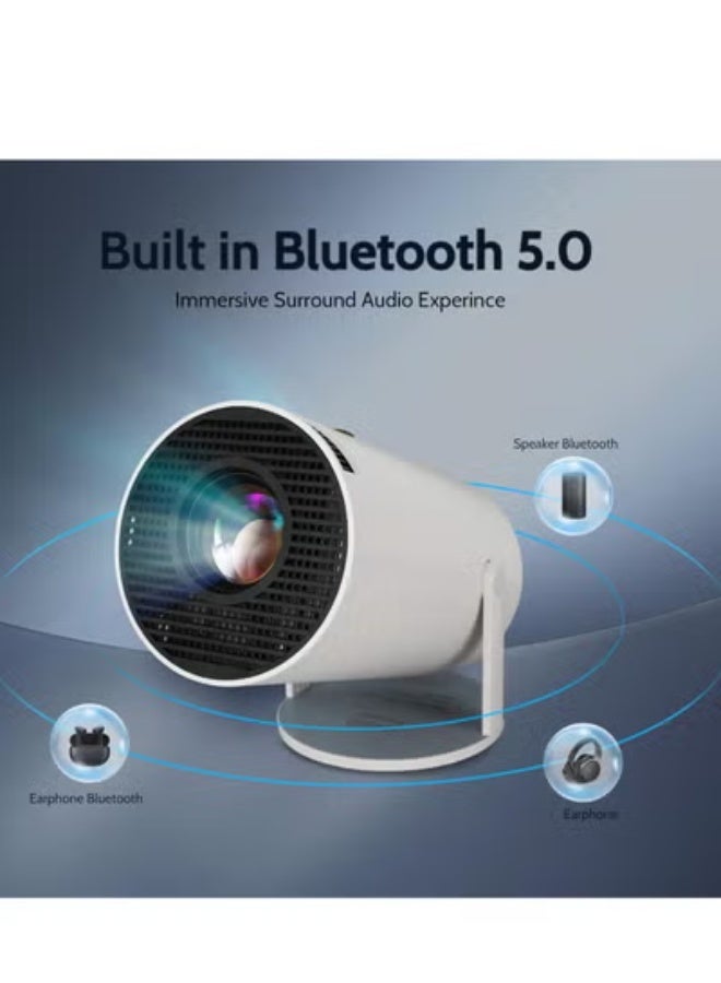 جهاز عرض صغير (ميني بروجيكتور) مزود بتقنية Wi-Fi 6 وبلوتوث، يدعم دقة 4K و1080P مع تصميم محمول قابل للدوران 180 درجة وعرض شاشة تصل إلى 130 بوصة، يتميز بتصحيح تلقائي للشكل المنحرف (Auto Keystone) ويتوافق مع أجهزة اللابتوب والكمبيوتر الشخصي والهواتف الذكية، متوفر باللون الأبيض. - Image 2