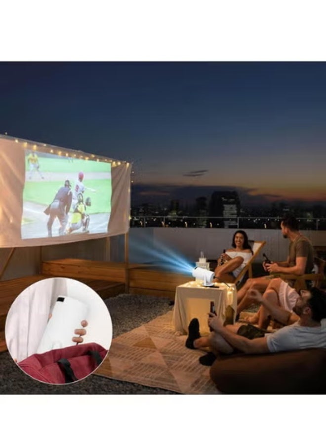 جهاز عرض صغير (ميني بروجيكتور) مزود بتقنية Wi-Fi 6 وبلوتوث، يدعم دقة 4K و1080P مع تصميم محمول قابل للدوران 180 درجة وعرض شاشة تصل إلى 130 بوصة، يتميز بتصحيح تلقائي للشكل المنحرف (Auto Keystone) ويتوافق مع أجهزة اللابتوب والكمبيوتر الشخصي والهواتف الذكية، متوفر باللون الأبيض. - Image 5