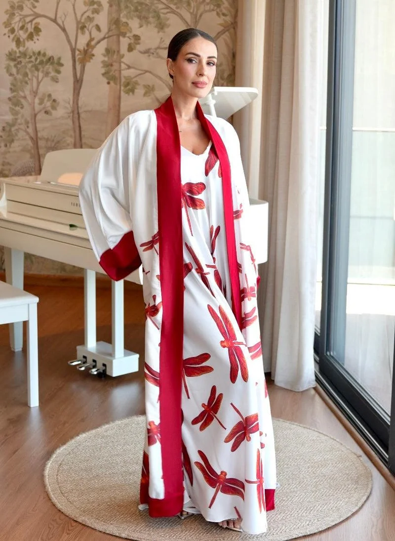 Janara Jones  White Red Dragonfly Satin Mariella Dress for Women | Best Price UAE