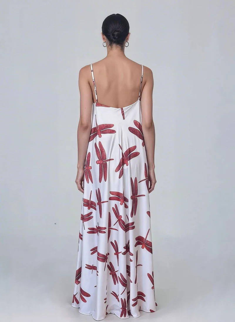Janara Jones  White Red Dragonfly Satin Mariella Dress for Women | Best Price UAE