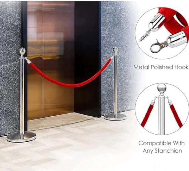 Elegant Blue Velvet Rope Barrier - 2.2m Stanchion for Crowd Control, Ideal for Hotels, Hospitals, Banks - Durable Queue Management Solution for Safety & Style - Image 2