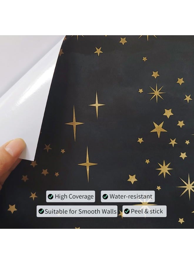 Buiory Large Eden Black Starry Sky Wallpaper - 38.6x480.6cm Removable Space Theme Wall Mural with Yellow Stars & Meteors, DIY Peel & Stick Wallpaper for Bedroom, Living Room, Nursery, Decor (204) - Image 3