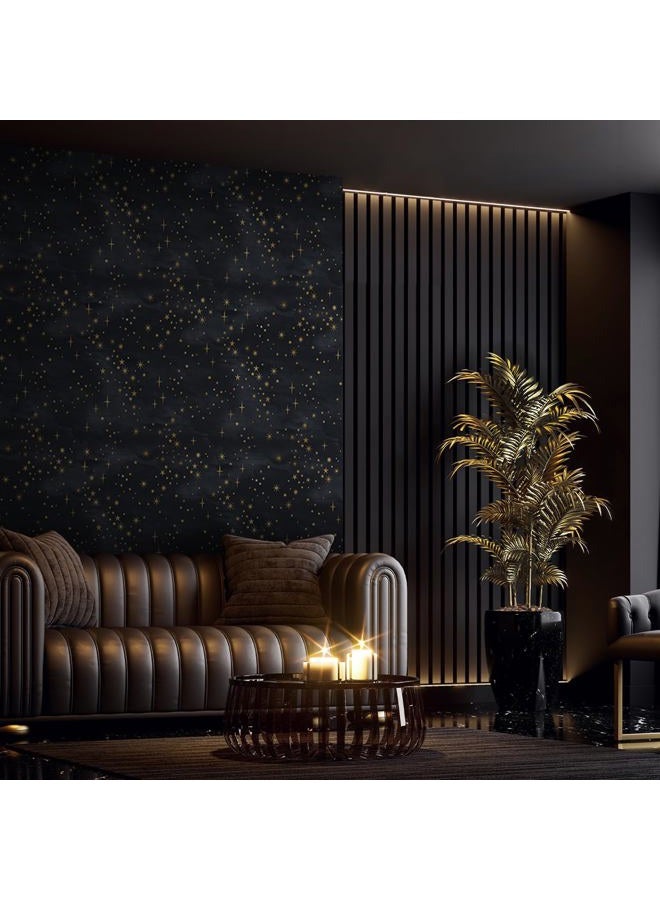 Buiory Large Eden Black Starry Sky Wallpaper - 38.6x480.6cm Removable Space Theme Wall Mural with Yellow Stars & Meteors, DIY Peel & Stick Wallpaper for Bedroom, Living Room, Nursery, Decor (204) - Image 5