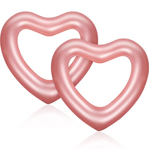 Sumind 2 Pieces Heart Pool Float 473 x 394 Inch Inflatable Swim Rings Bachelorette Party Pool Float Tube Heart Shaped Summer Swimming Ring Water Beach Party for Adults Pink Red - Image 1