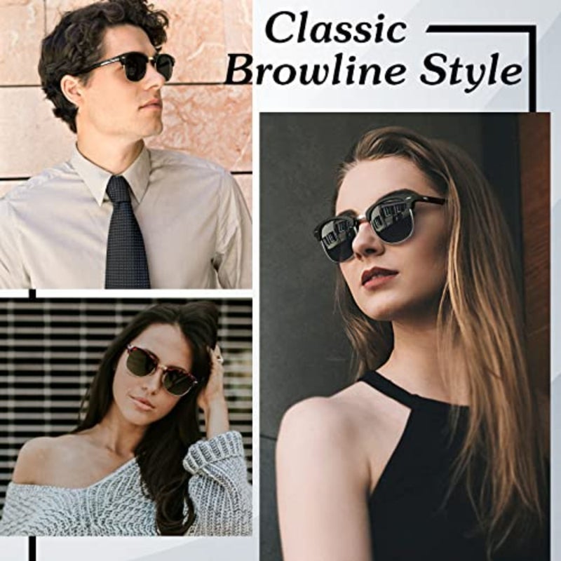 Polarized Sunglasses Men Women, Semi Rimless Retro Shades UV400 Protection - Image 3