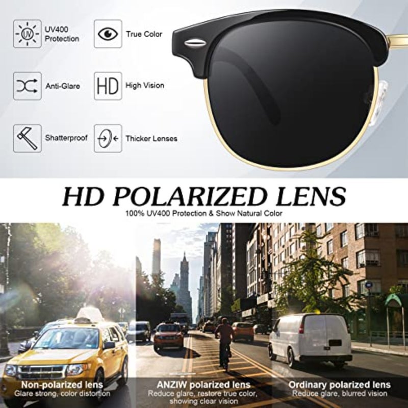 Polarized Sunglasses Men Women, Semi Rimless Retro Shades UV400 Protection - Image 5