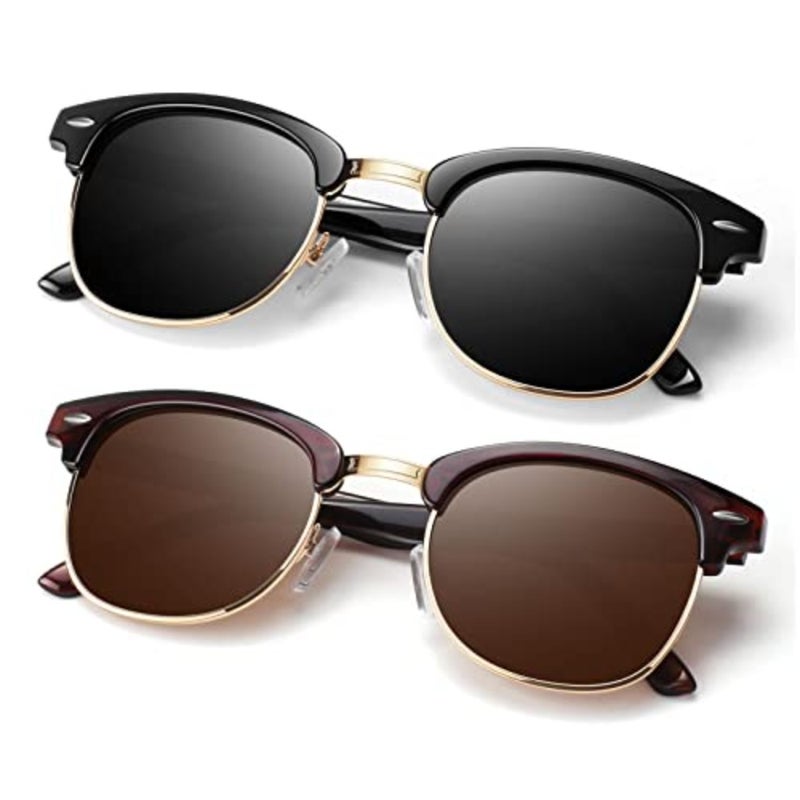 Polarized Sunglasses Men Women, Semi Rimless Retro Shades UV400 Protection - Image 1