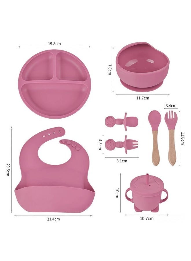 CESETH 8-Piece Baby Silicone Feeding Set | Bpa-Free Including Straw Bowls And Plates, Baby Spoons And Forks, And Toddler Cups With Straws And Lids. Suitable For Children To Eat Independently. Baby Tableware Set - Pink - Image 4