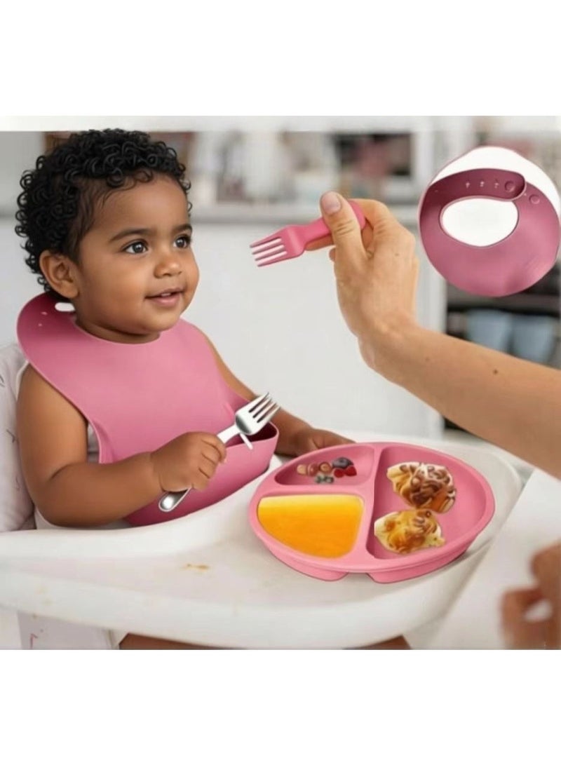 CESETH 8-Piece Baby Silicone Feeding Set | Bpa-Free Including Straw Bowls And Plates, Baby Spoons And Forks, And Toddler Cups With Straws And Lids. Suitable For Children To Eat Independently. Baby Tableware Set - Pink - Image 5