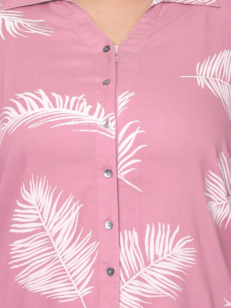 Indietoga Women's Plus Size Rayon Longline Regular Fit Shirt Tops (10001464_Pink Printed_2Xl) - Image 3
