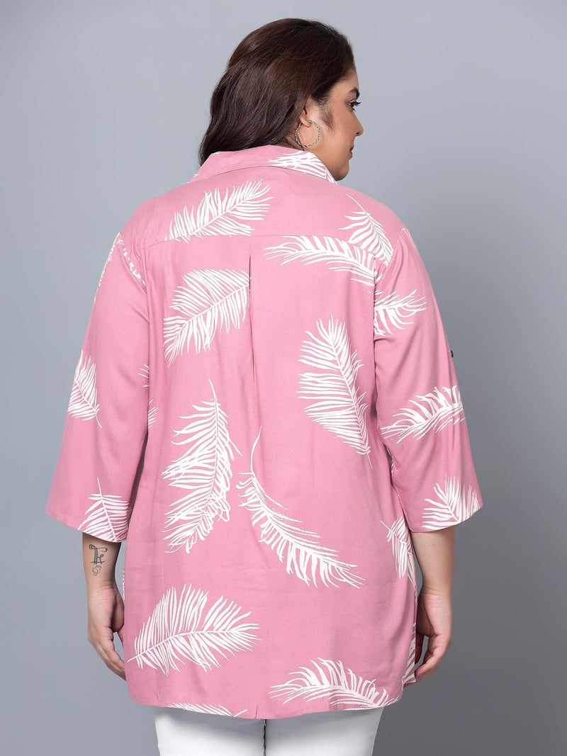 Indietoga Women's Plus Size Rayon Longline Regular Fit Shirt Tops (10001464_Pink Printed_2Xl) - Image 4