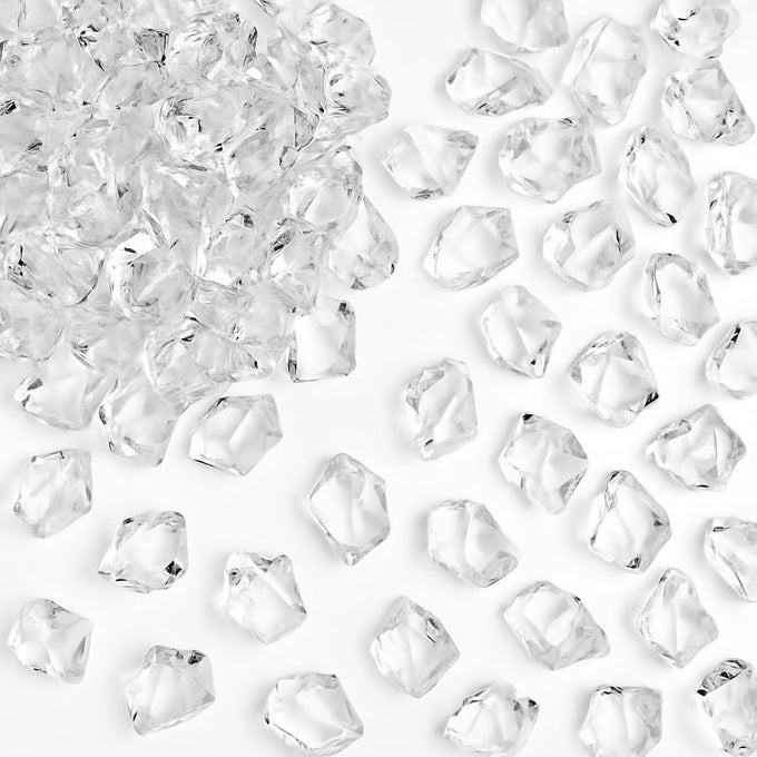 CLEAR FAKE ICE ROCKS 550 PCS LARGE ACRYLIC GEMS CRUSHED PLASTIC DIAMONDS 3 LBS 225 QUARTS BULK VASE FILLER FOR CENTERPIECE WEDDING THEME DECOR AQUARIUM PARTY HOLIDAY TABLE SCATTER