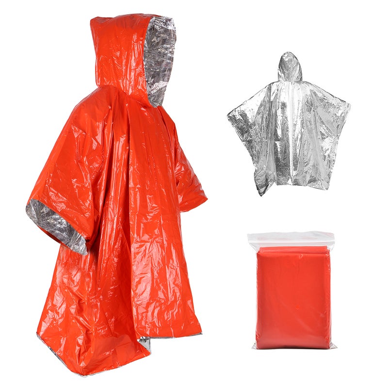 Orange Emergency Raincoat Aluminum Film Disposable Poncho Cold Insulation Rainwear - Image 1