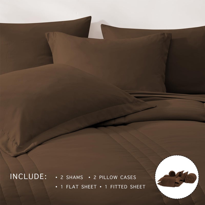 Monbix King Comforter Set - 7 Pieces Chocolate Brown Bed in a Bag King Size Bedding Sets with Comforters, All Seasons Comforter with Sheets, Pillowcases & Shams - Image 4
