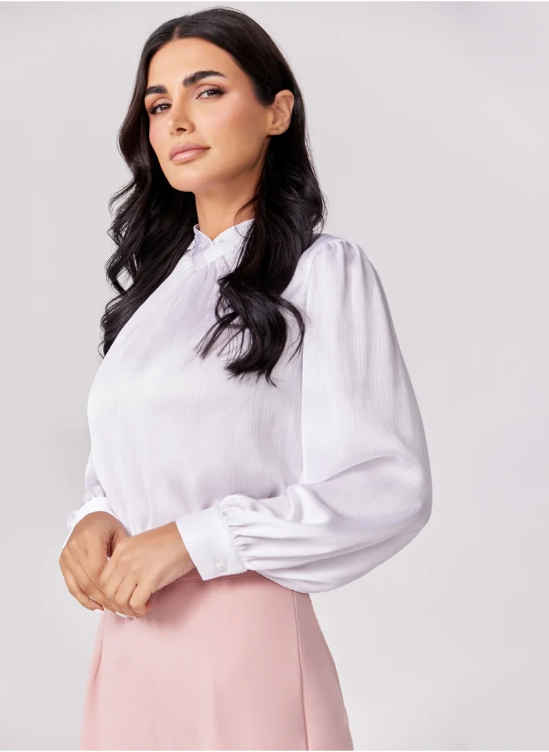 Zigzag High Vneck Pleated Top