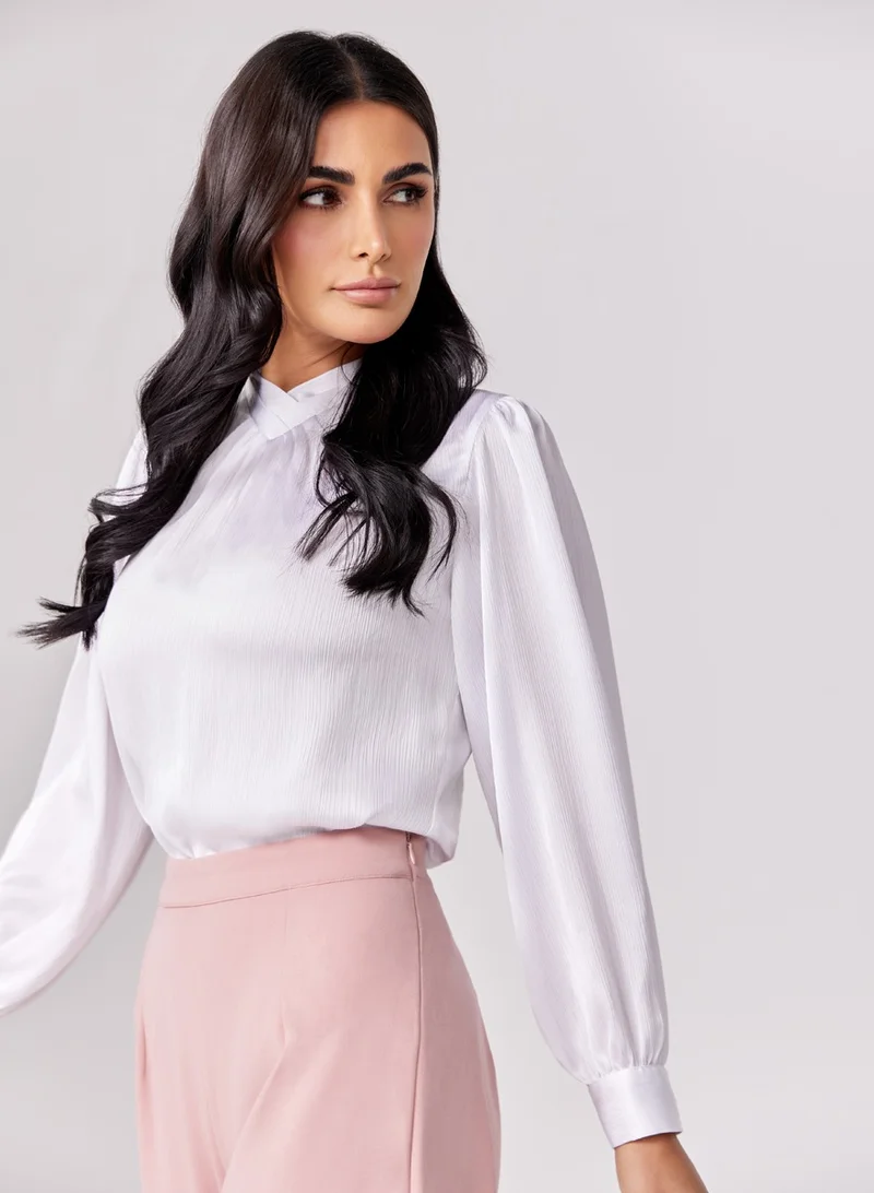 Zigzag High Vneck Pleated Top