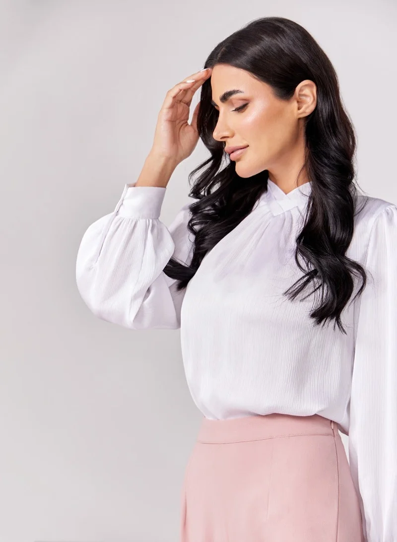 Zigzag High Vneck Pleated Top