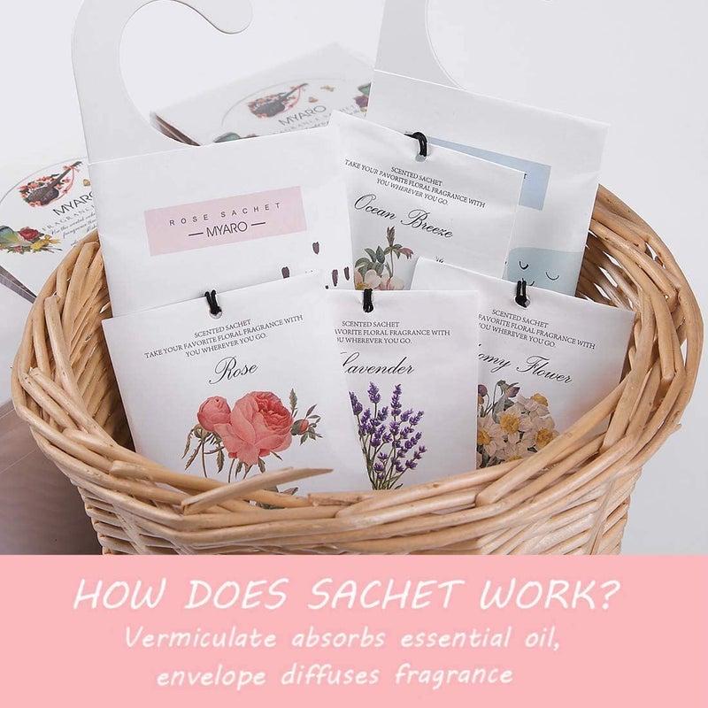 Myaro 12 Packs Scented Sachets For Drawer And Closet  Long-Lasting Sachets Bags Home Fragrance Sachet 6 Scents Option- Lavender  Rose  Jasmine  Ocean  Gardenia  Lily - Image 2