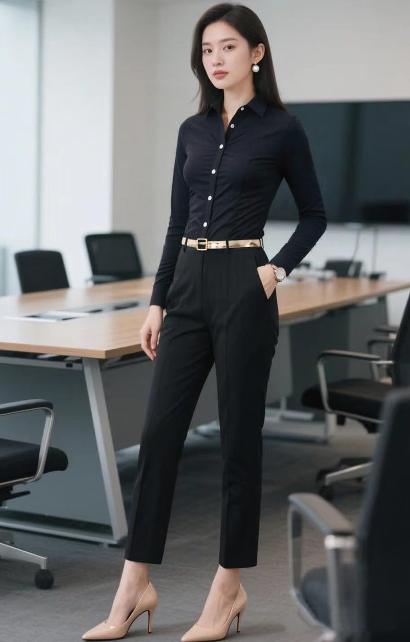 Beninos Women's Formal Work Wear Simple Shirt (225 Black, XS) - Image 5