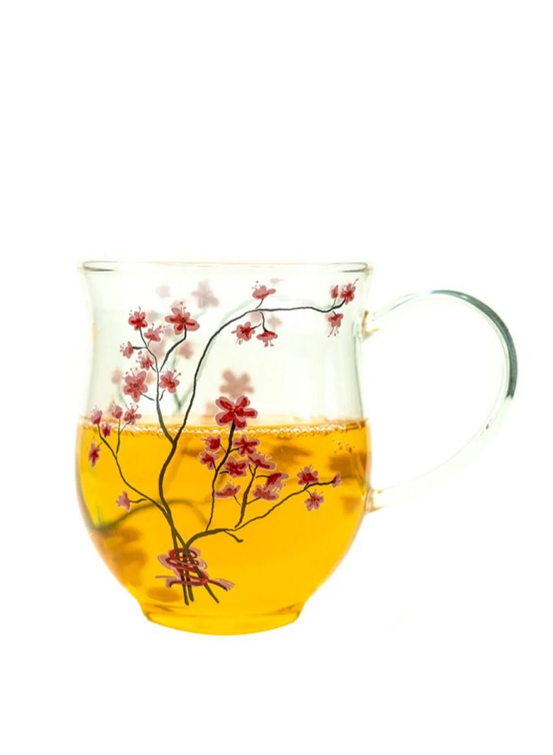 تيلاند كوب زجاجي مقاوم للحرارة على شكل زهرة الكرز للشاي لاتيه كابتشينو إسبرسو (0.2 لتر)