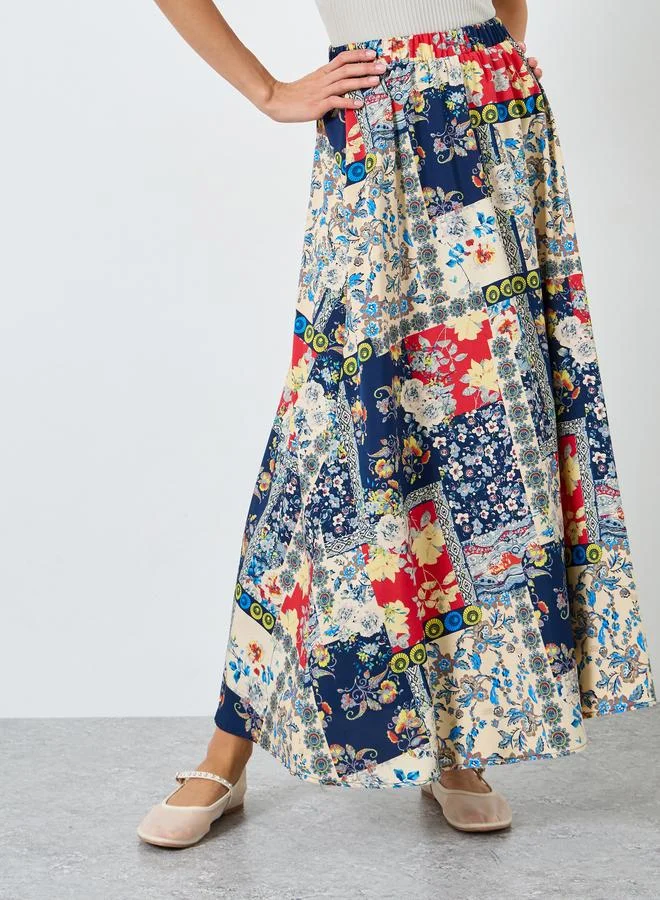 Take Two All-Over Printed Elastic Waist Skirt